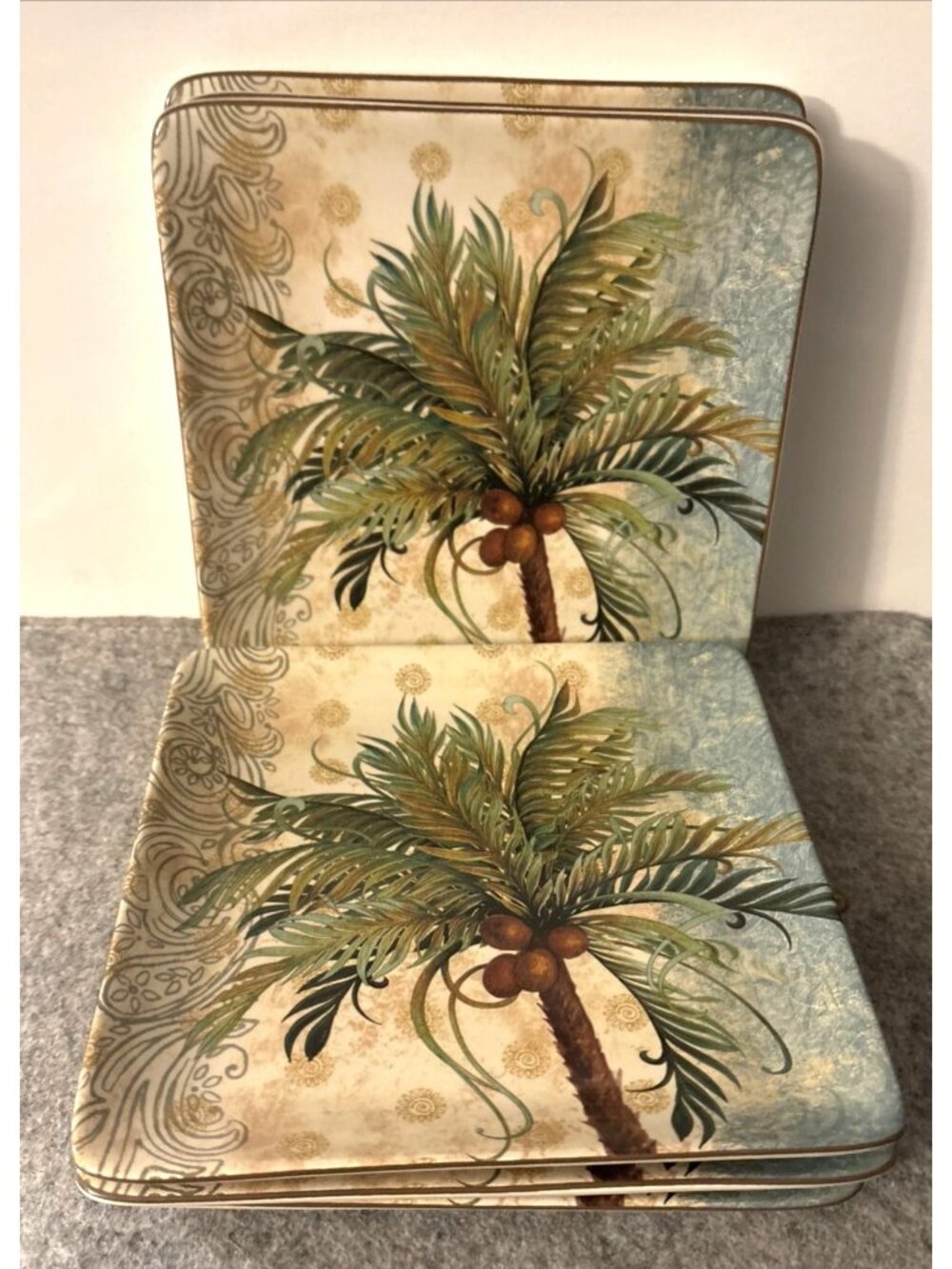 6 Certified International Salad Plates Key West Design w/ Palm Trees  # 3398